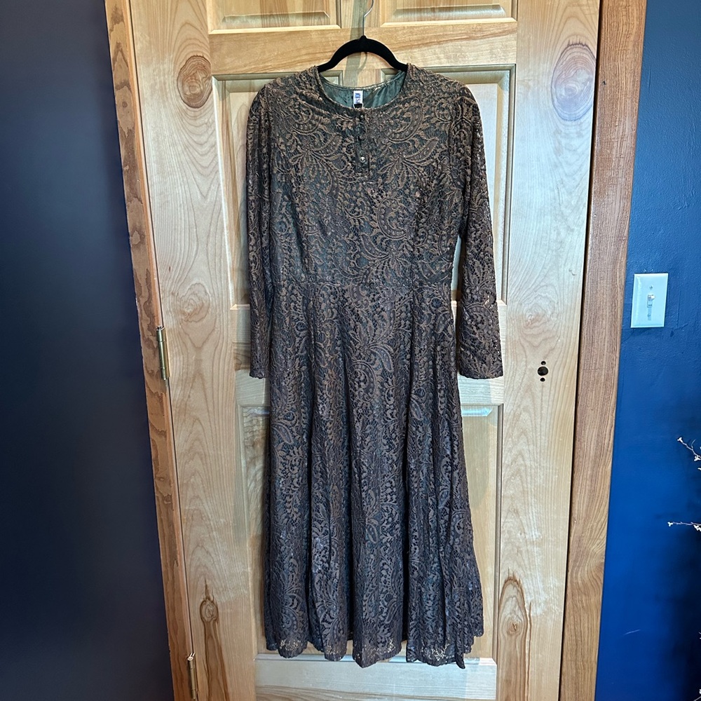Coffee Lace Button-Front Midi Dress